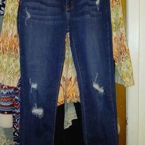 KanCan Dark Blue Distressed Straight Leg Jeans